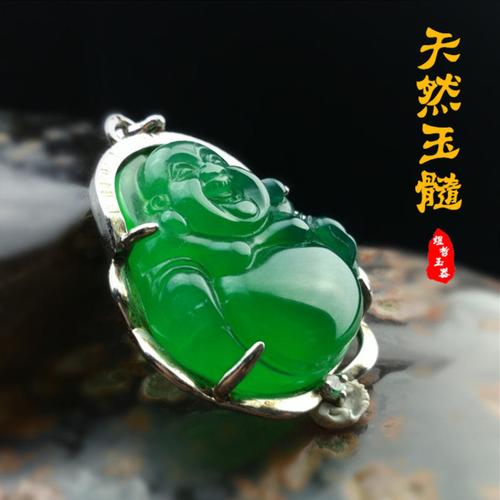 天然绿玉髓佛公玉吊坠 925银镶嵌玉佛挂件——工艺礼品加工厂特价直批